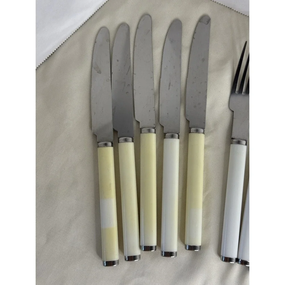 Pier 1 Imports Flatware Set 29 Pc‎ White Handle Stainless Steel Taiwan Vintage